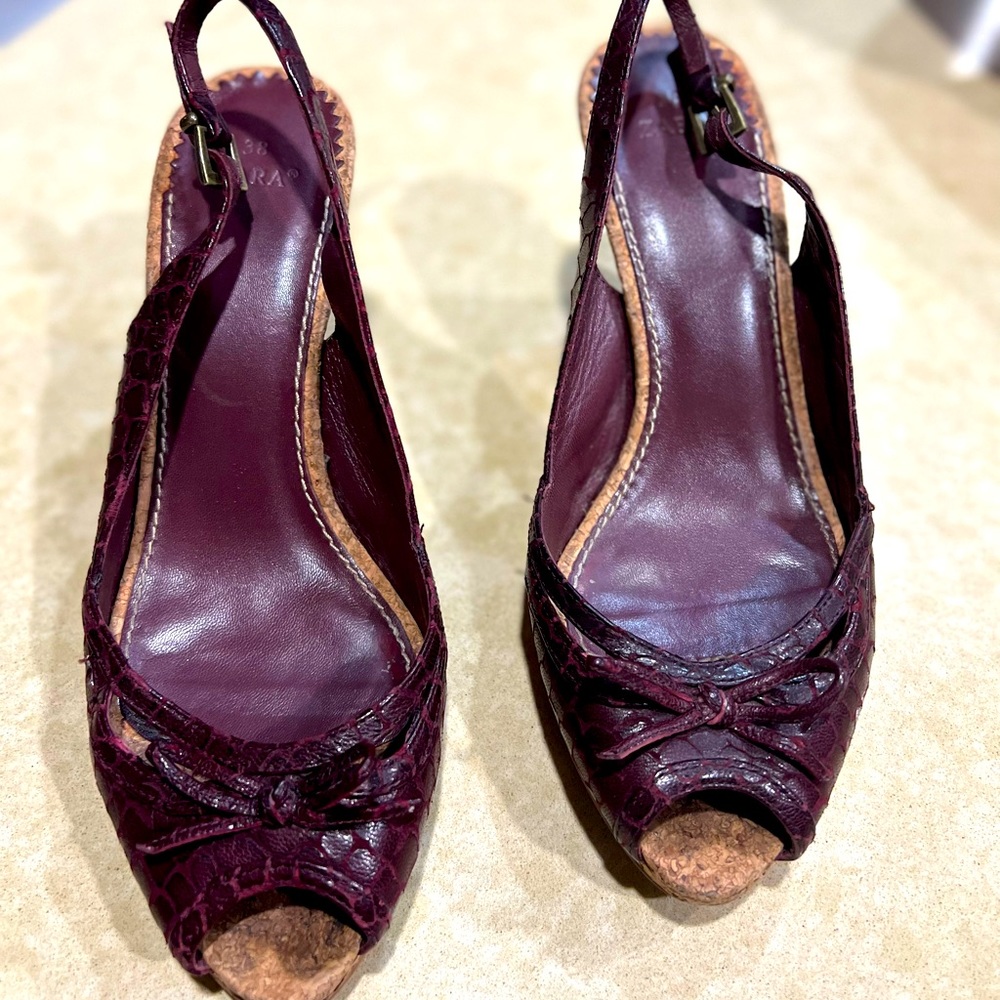 Burgundy Zara sling back leather sandal